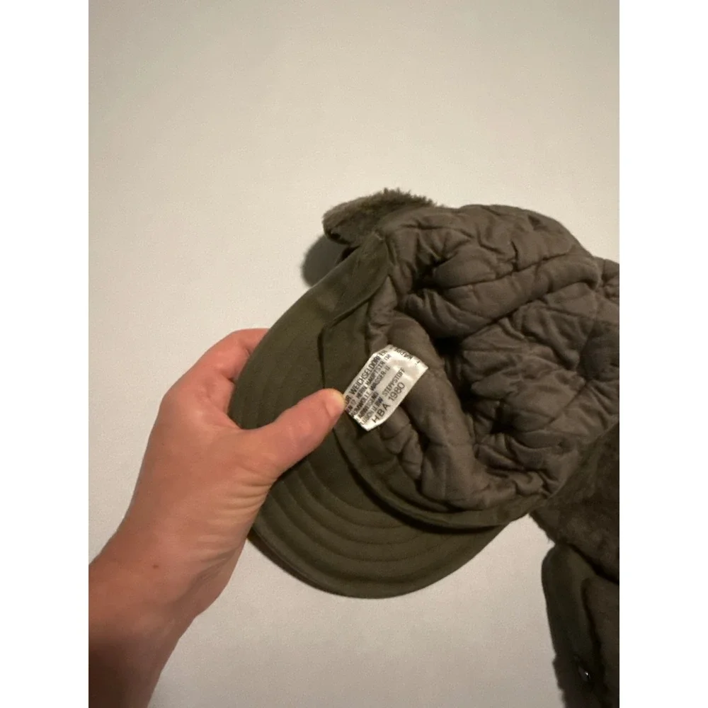 Vintage 1980 Austrian Military Winter Field Cap Olive Drab Ear Flaps Hat Kids